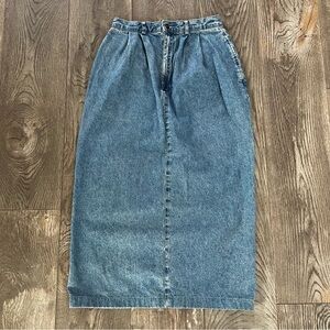 Vintage RUFF HEWN Pleated Midi Denim Jean Skirt Pockets 26”